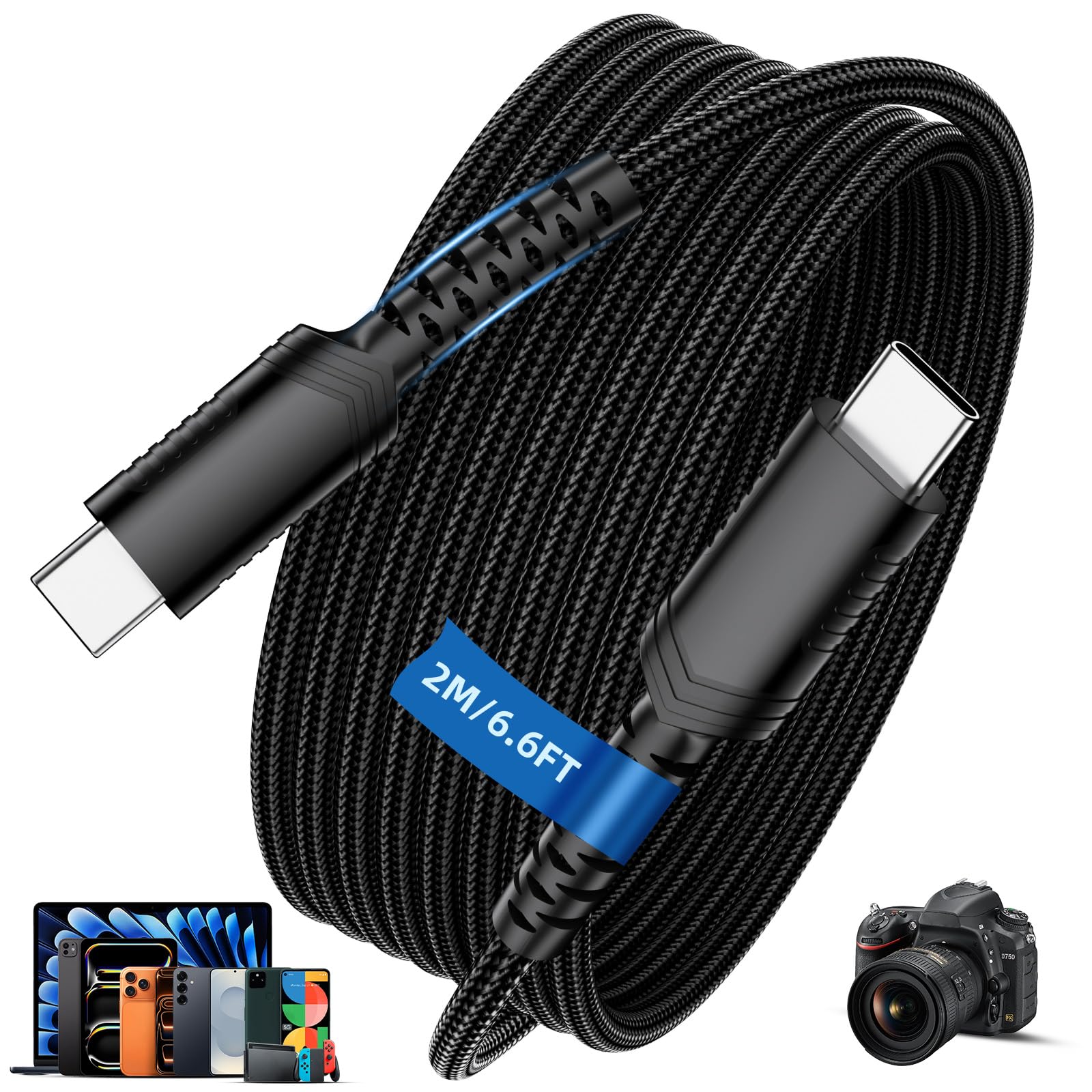 Cavo USB C per ricarica rapida, 5 A, 100 W, 65 W, 45 W, 40 W, 30 W, da USB-C a USBC, resistente alla piegatura, cavo di ricarica PD intrecciato per Dell per computer portatile Asus per iPhone 17 Pro