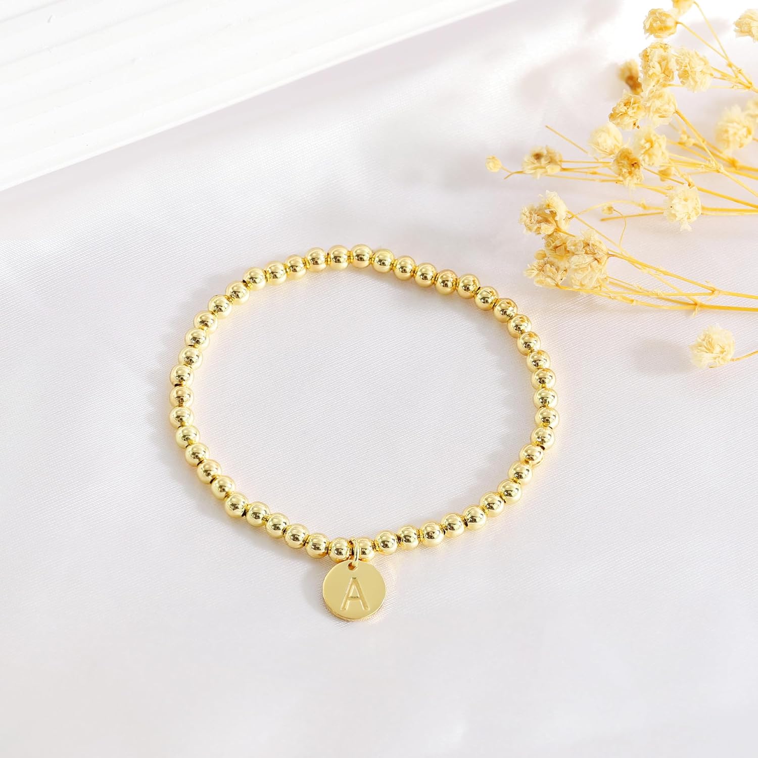 BAYLAY Gold Initial Bracelets for Women Jewelry, 14K Gold Plated Beaded Letter Bracelet Dainty Disc Charm Bracelets for Women Trendy Jewelry Gifts - Image 6