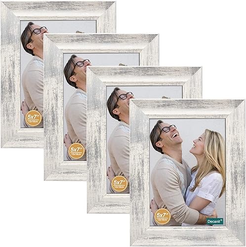 Decanit - Marco de fotos con diseño rústico de madera blanca para colocar en la mesa o en la pared, con un cristal de alta definición Decanit - Marco de fotos con diseño rústico de madera blanca para colocar en la mesa o en la pared, con un cristal de alta definición