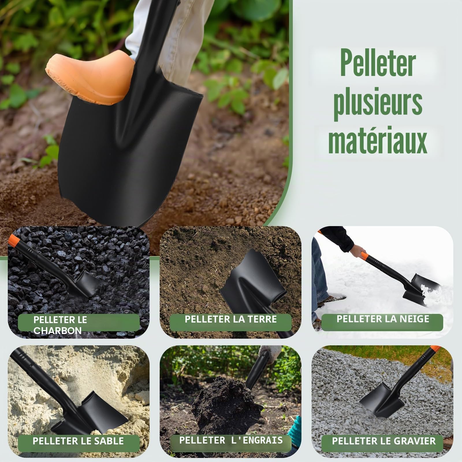 Petite Pelle de Jardin avec Manche en Acier Inoxydable de 110 cm, pelles métalliques Robustes et Amovibles pour Le Jardinage, Le creusement, Le Camping et l'ouverture de tranchées, Orange