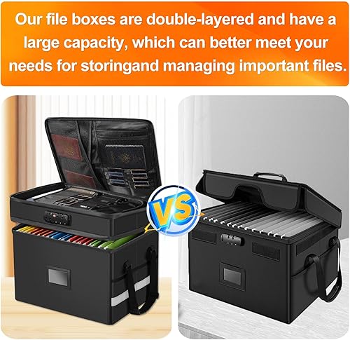 Miniatura 7 de Caja de archivos con funciones ignífugas e impermeables, caja organizadora de documentos de 2 capas con cremallera y cerradura resistente al agua,