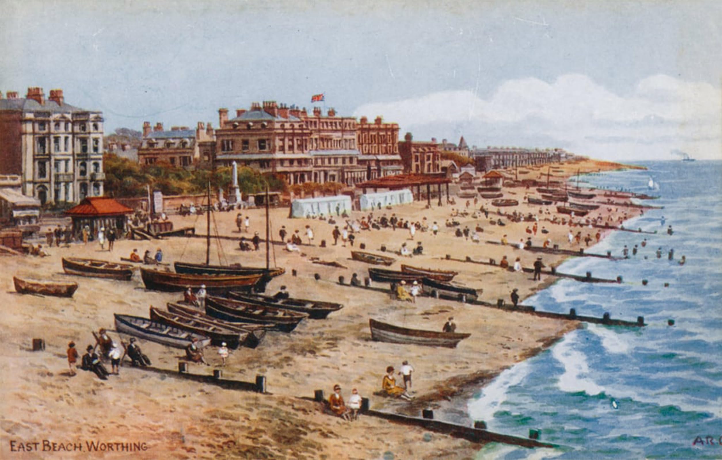 SERENDIPITP Vintage Picture Print on Canvas Wall Art Poster East Beach Worthing by Alfred Robert Quinton Artwork Print Poster for Wall Decor 60x90cm