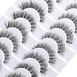 FARRED Cat Eye Lashes Natural False Eyelashes Wispy Eye Lash Fluffy Wispies Eyelash Natural Look 10 Pairs Clear Band Fake Lashes Pack Volume Mink Lash Strips Pestaas (Z06|8-14MM)