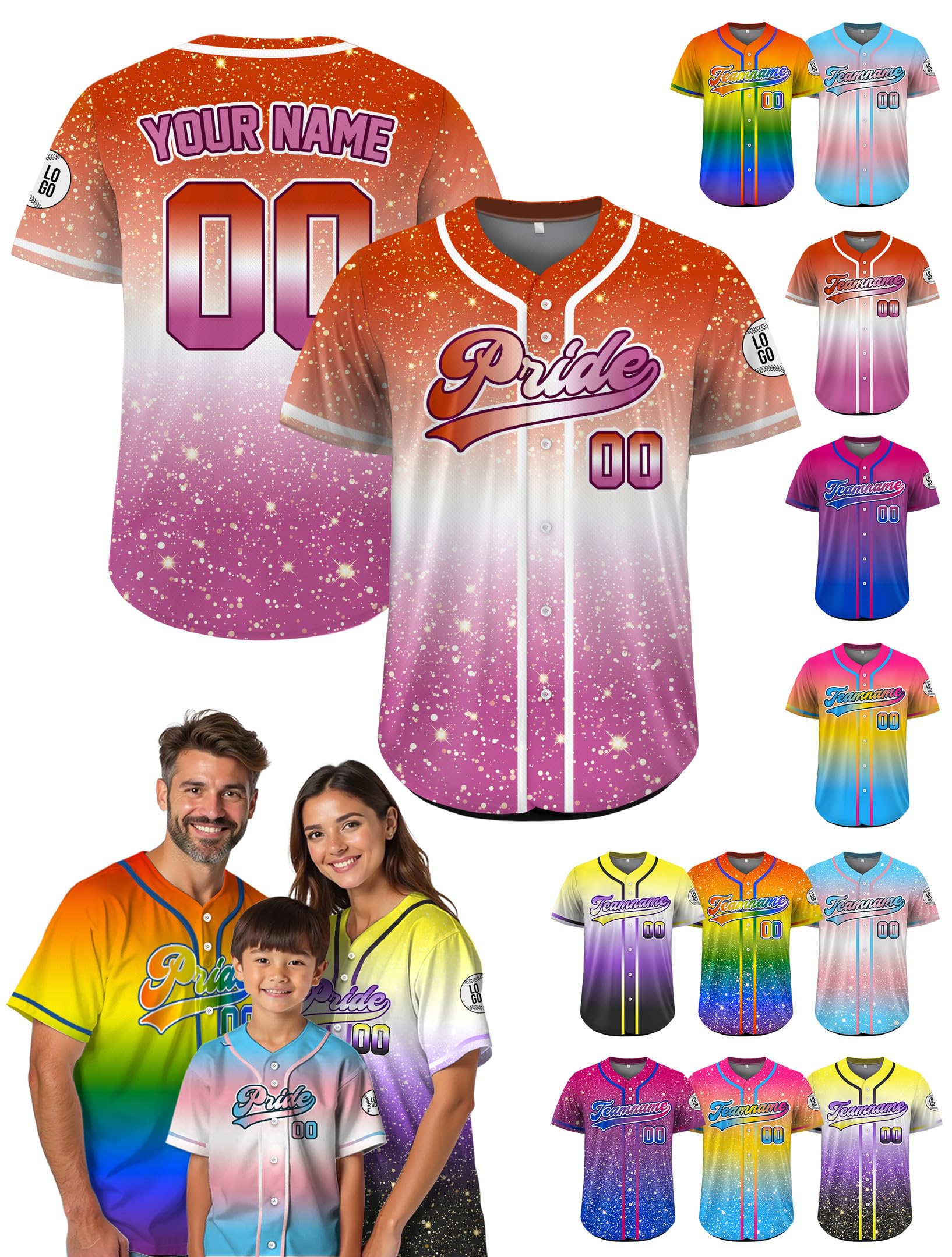 Custom Baseball Jersey – Personalized Name, Number & Logo, LGBT Pride Sports Uniform Pride 9 Baseball Jerseys for Men, Women, Youth, Toddlers