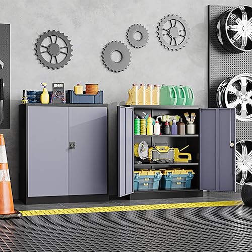 Vista 70 de Gabinete de metal de 72 pulgadas, armario de almacenamiento con bloqueo con 2 puertas y 5 estantes ajustables, gabinete de herramientas de acero
