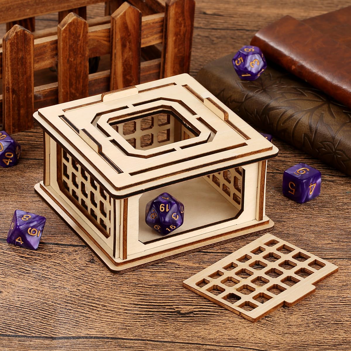 Wooden Dice Prison Box, Lattice Barred Design, RPG Accessories, DND Bad Dice Jail - Image 2
