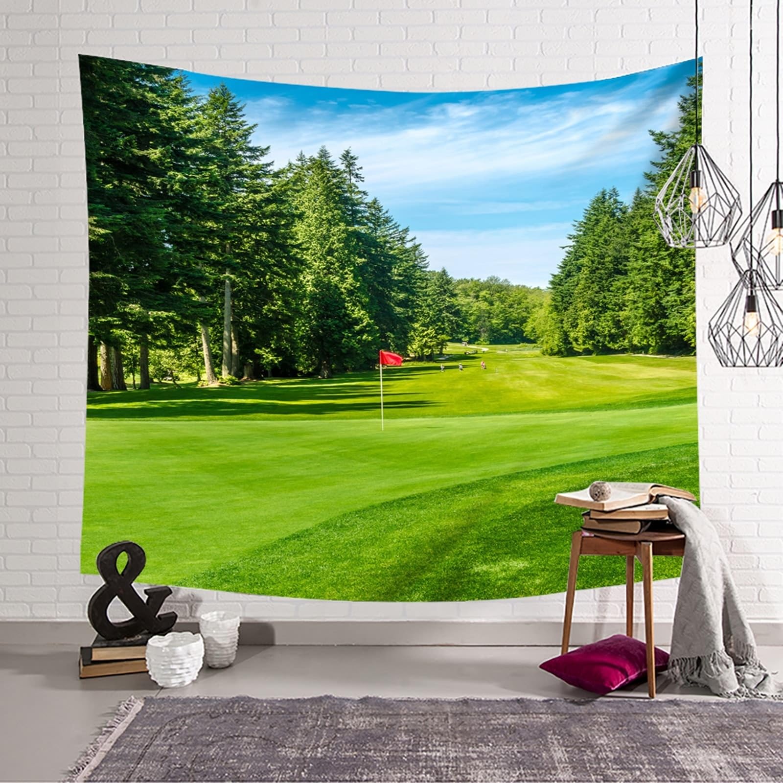 KnSam Wandbehang 260x240cm, Natur Landschaft Wandteppich Wieses Wald Wandtuch Polyester Tuch für Schlafzimmer Wohnzimmer, Grün