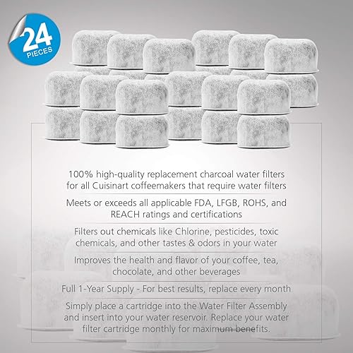 Miniatura 3 de Paquete de 24 filtros de agua de carbón de repuesto para máquinas de café Cuisinart por Housewares Solutions