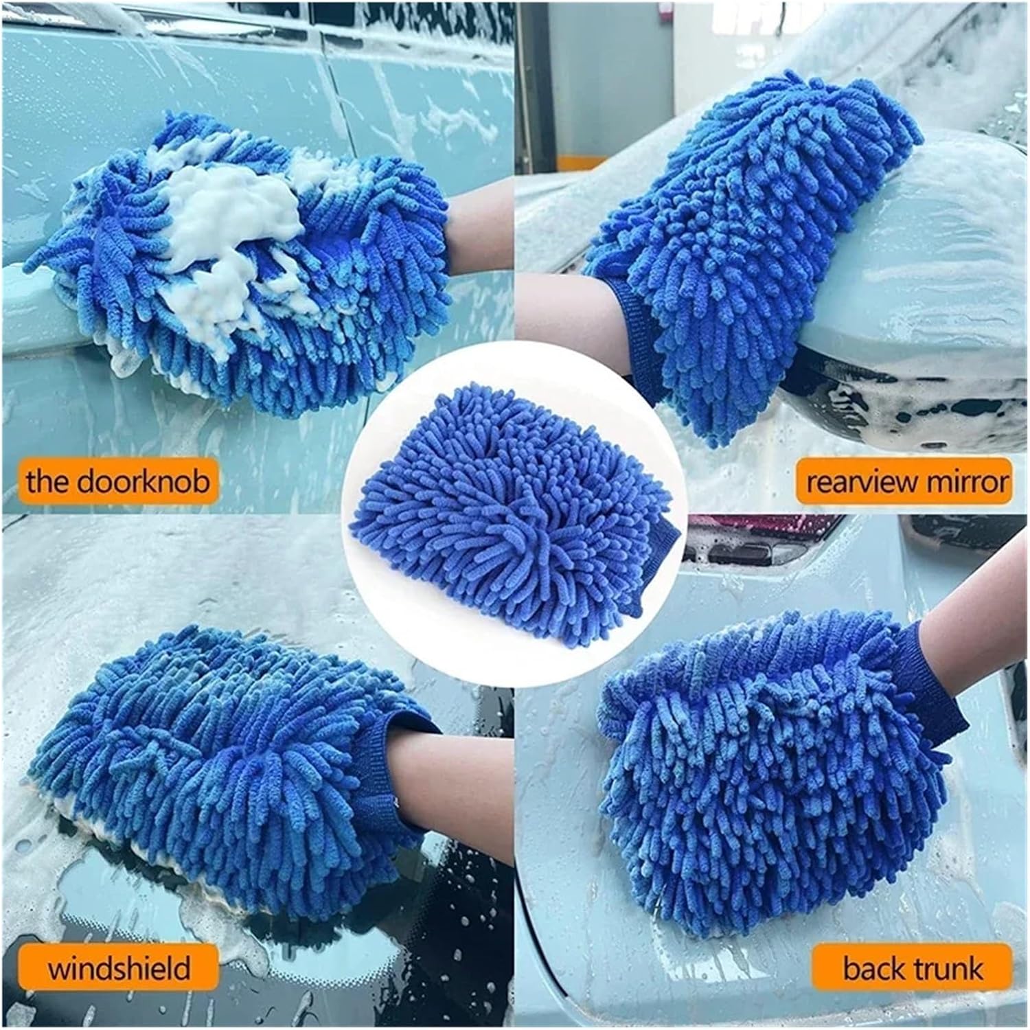 Microfiber Chenille Glove for Car Care and Surface Washing, 2 Pack(1pcs car wash glove)