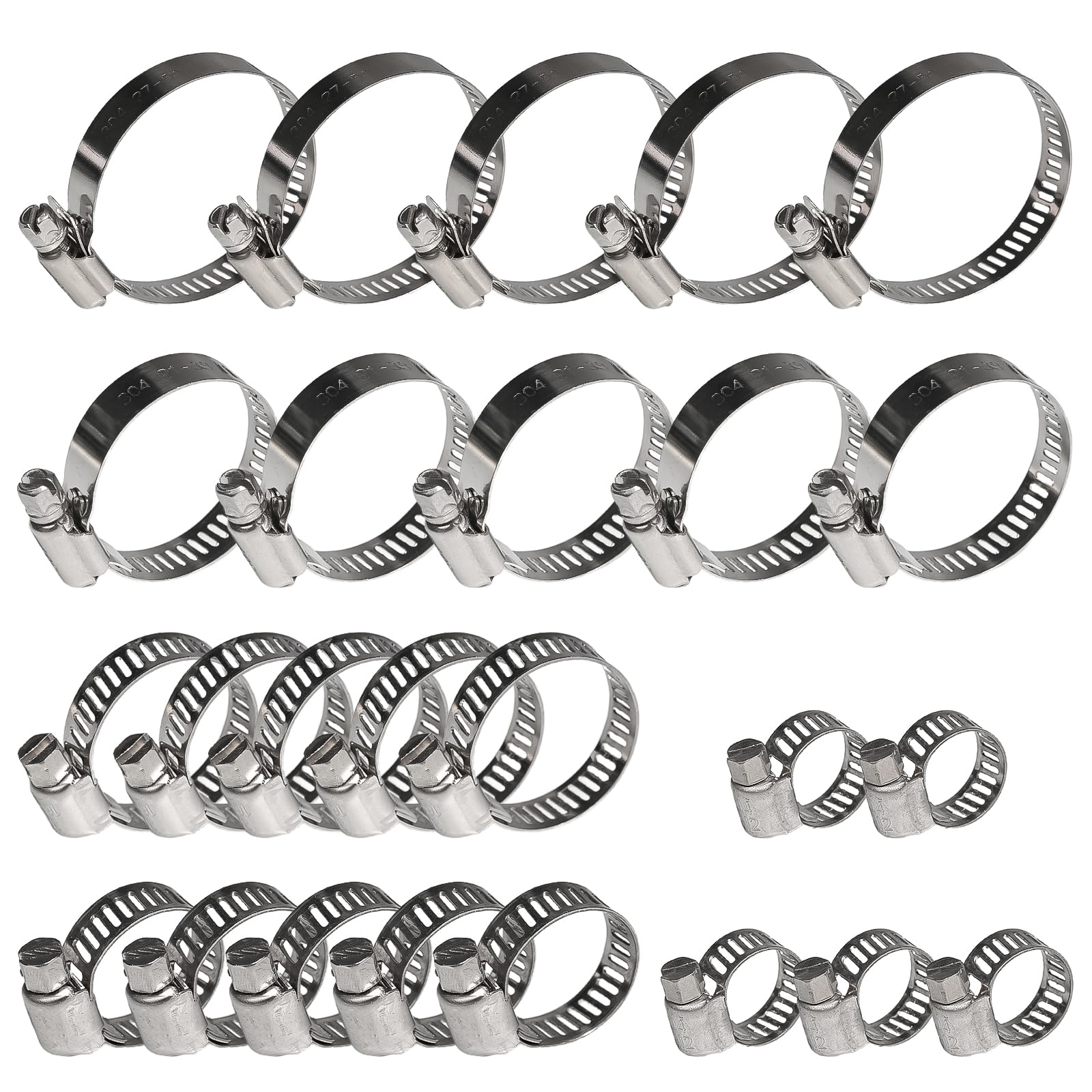 25PCS Stainless Steel Hose Clamps (1/4-2 Inch, 6-51mm) - Heavy Duty Worm Drive Clamps for Plumbing, Automotive, Radiator, HVAC, Dishwasher, Washing