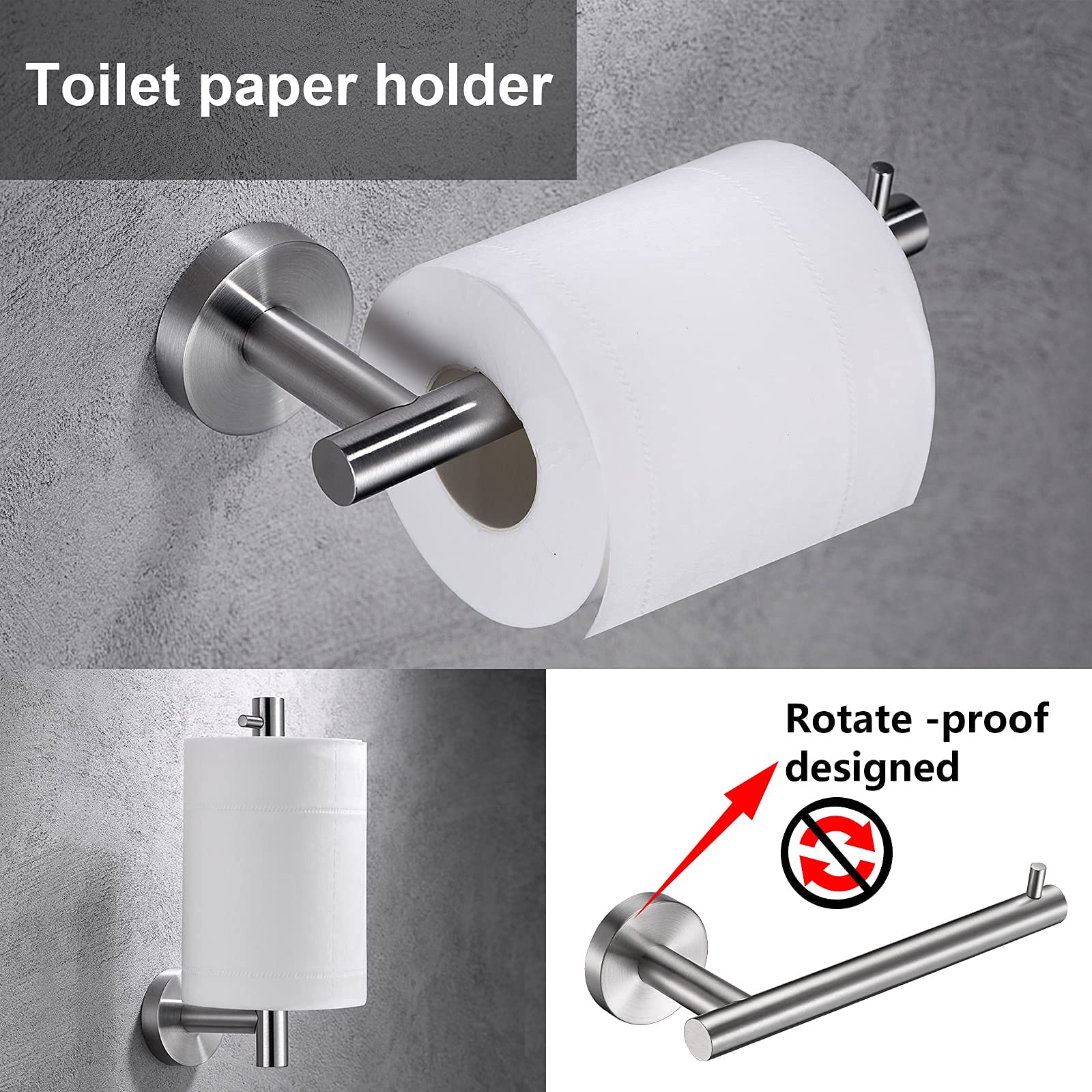 Uchwyt na papier toaletowy ze szczotkowanego niklu, zestaw pierścieni na ręczniki, 2 sztuki, uchwyt na ręczniki do rąk, zestaw akcesoriów łazienkowych, stal nierdzewna SUS304, solidny uchwyt ścienny