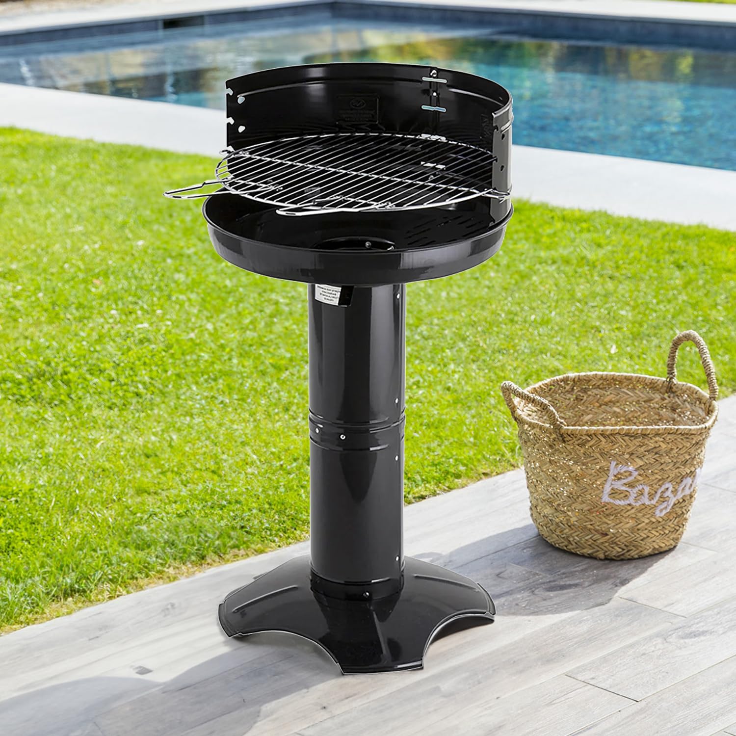 Avilia Grill na węgiel drzewny "t" ze stali, z aeratorem, chromowany grill stalowy z 2 uchwytami i kuchenką do letniego grillowania, wytrzymały i przenośny o dużej średnicy 50 cm