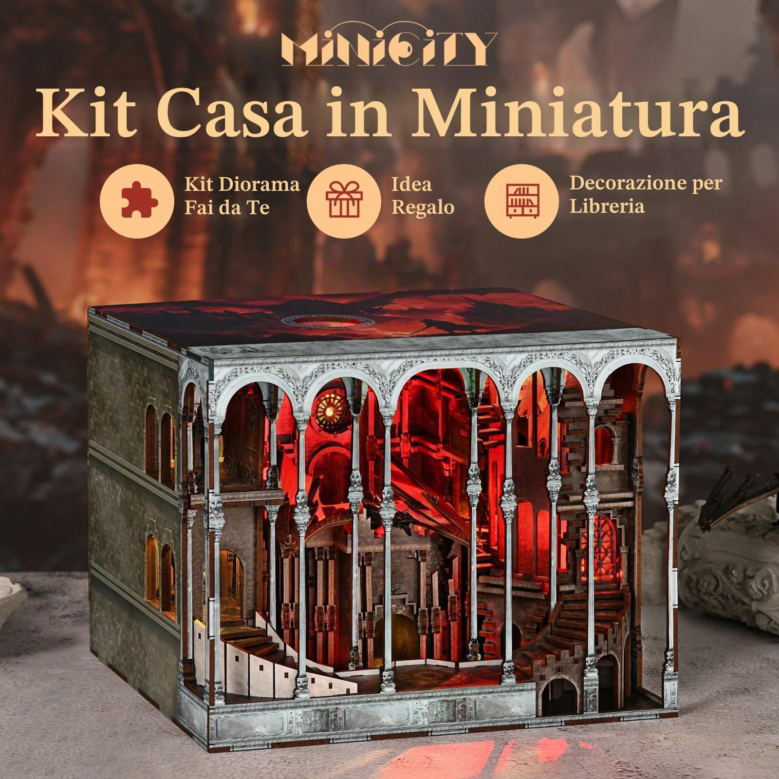 MiniCity Book Nook Kit-fai da te casa delle bambole in legno, set casa delle bambole in miniatura, set angolo libro, per adulti e adolescenti, puzzle in legno 3D, angolo libro, set di inserti per