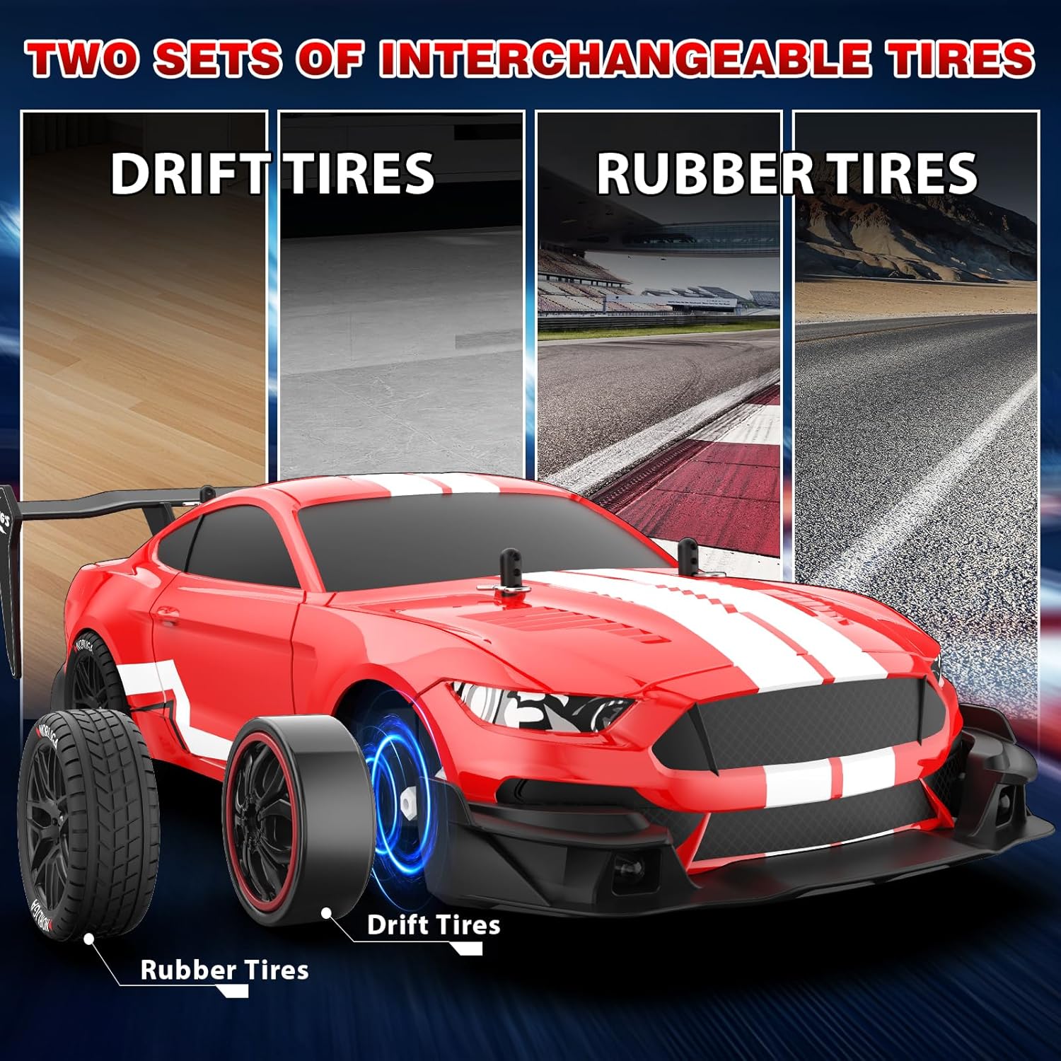 Remote Control Car 1:16 Scale RC Drift Cars 2.4Ghz 4WD 30KM/H High Speed Race Cars with LED Lights Drifting Tires 2 Rechargeable Batteries RC Sports Car for Kids Boys Girls Adults Party Birthday Gift