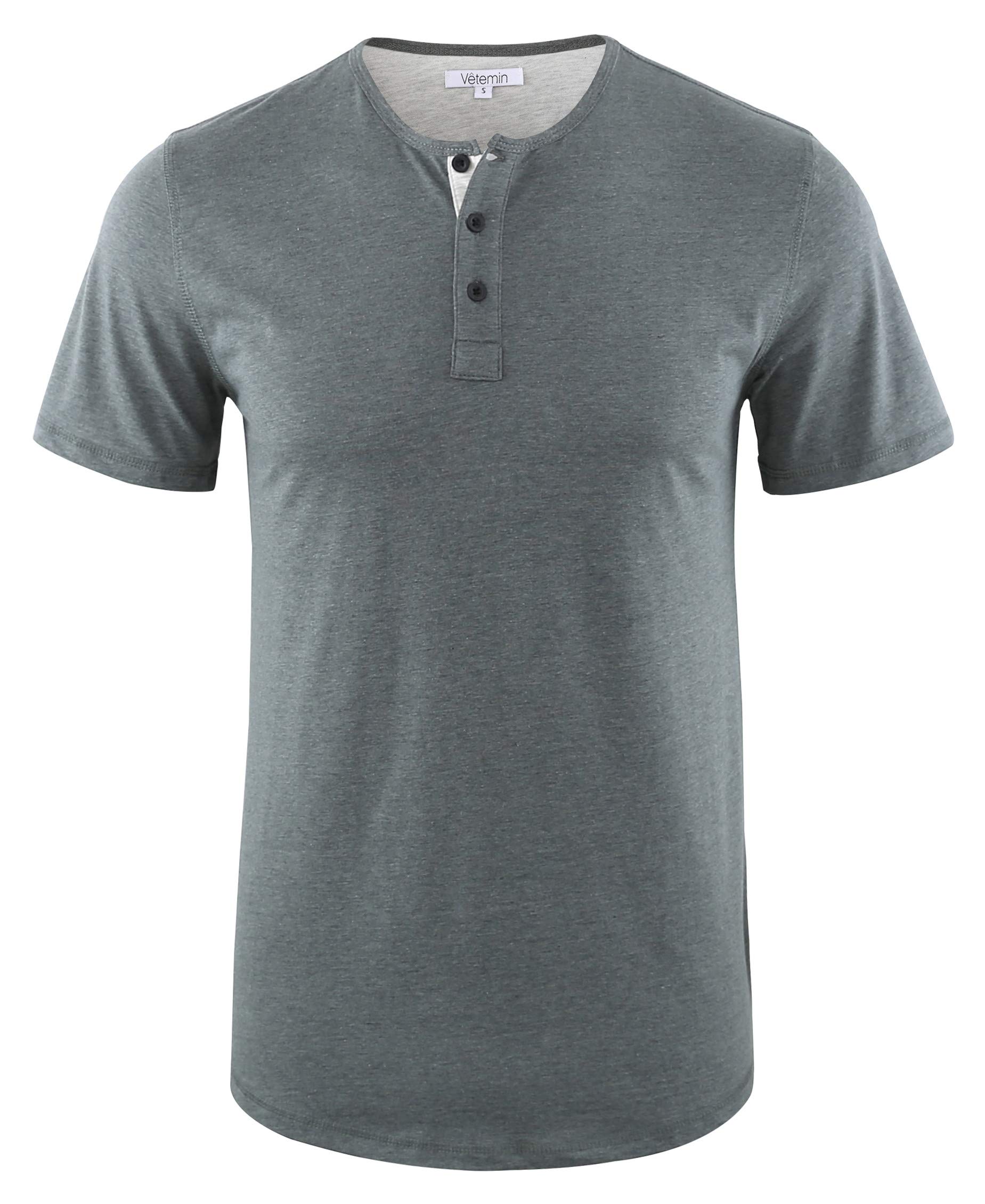 Vetemin Men's Casual Soft Solid Retro Workout Gym Short Sleeve Active Sports Henley Tee Shirt