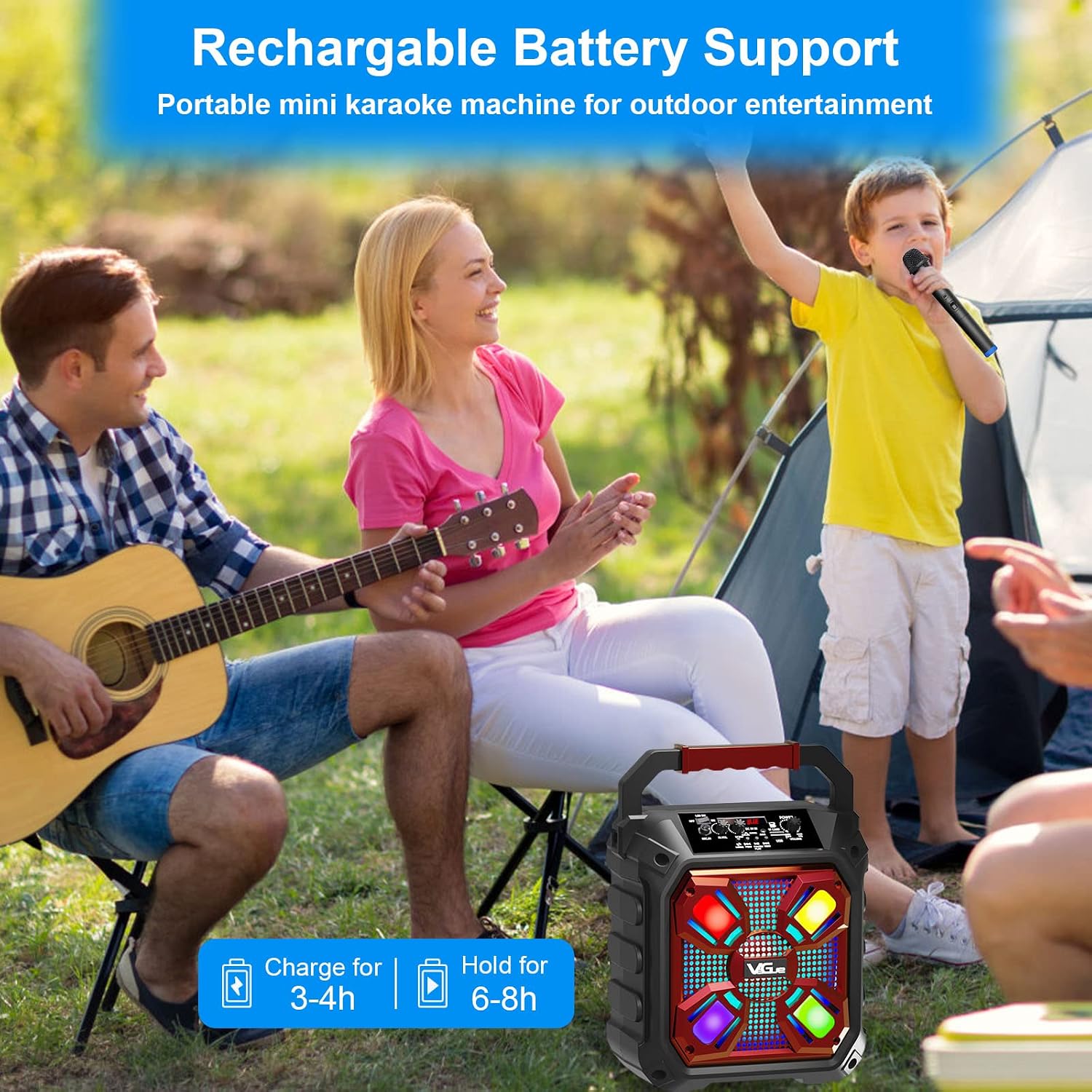 Portable Karaoke Machine,Bluetooth PA System with 6.5” Subwoofer,Colorful LED Lights,2 UHF Wireless Mics,Ideal for Various Indoor/Outdoor Activities