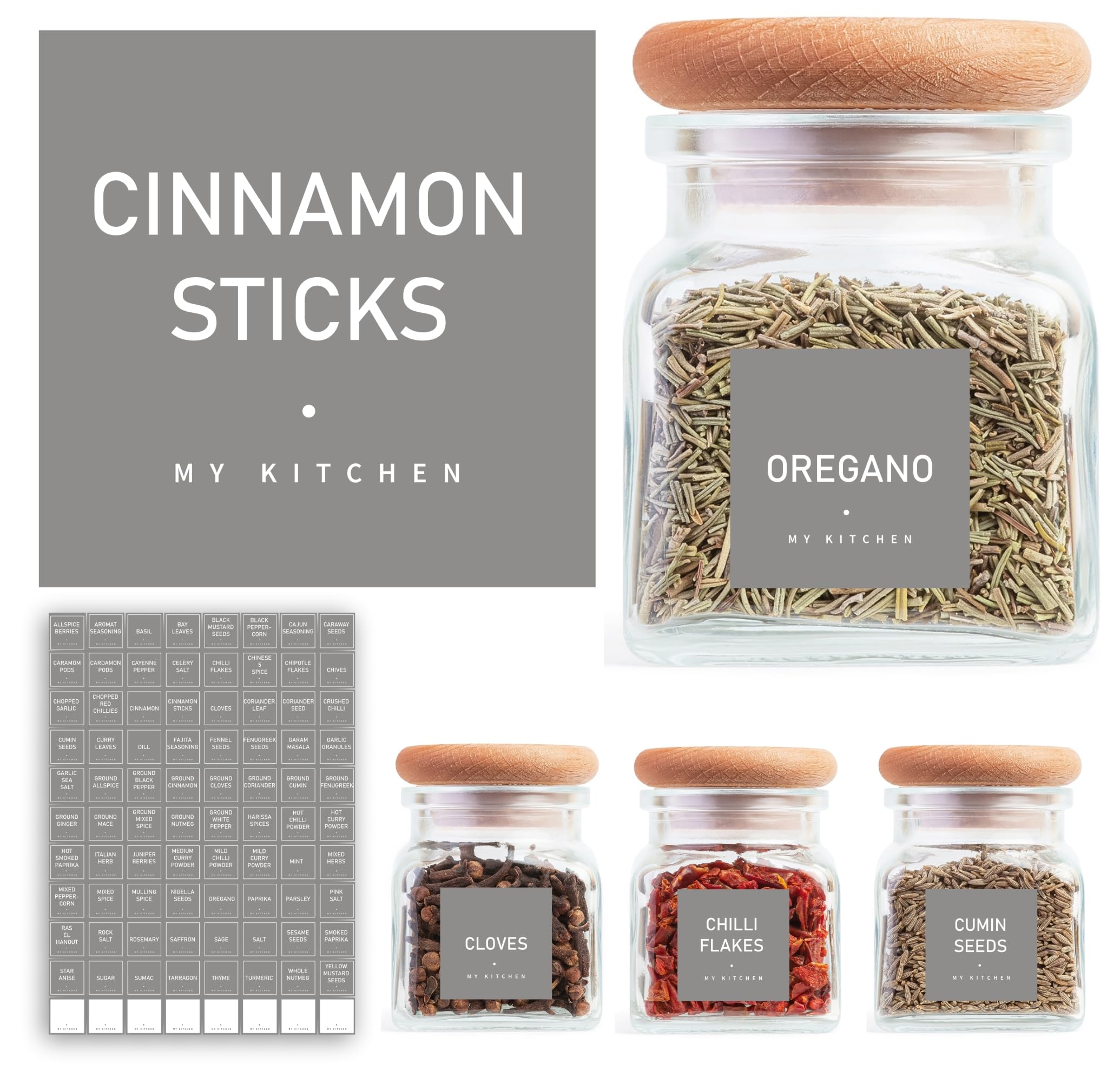 Spice Jar Labels - Elephant Grey, 30 x 30mm