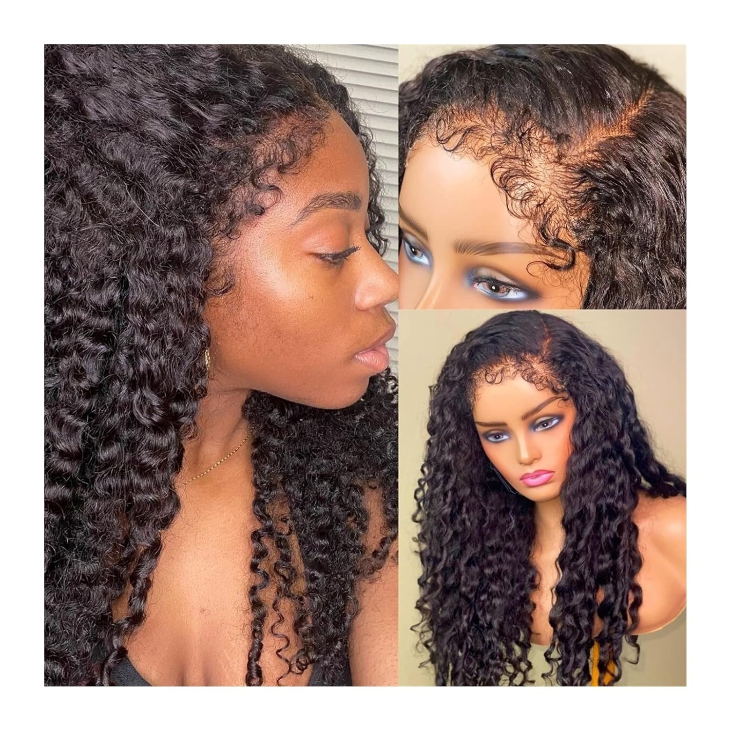 wig 150 Density Kinky Curly Edges Hairline Wigs Lace