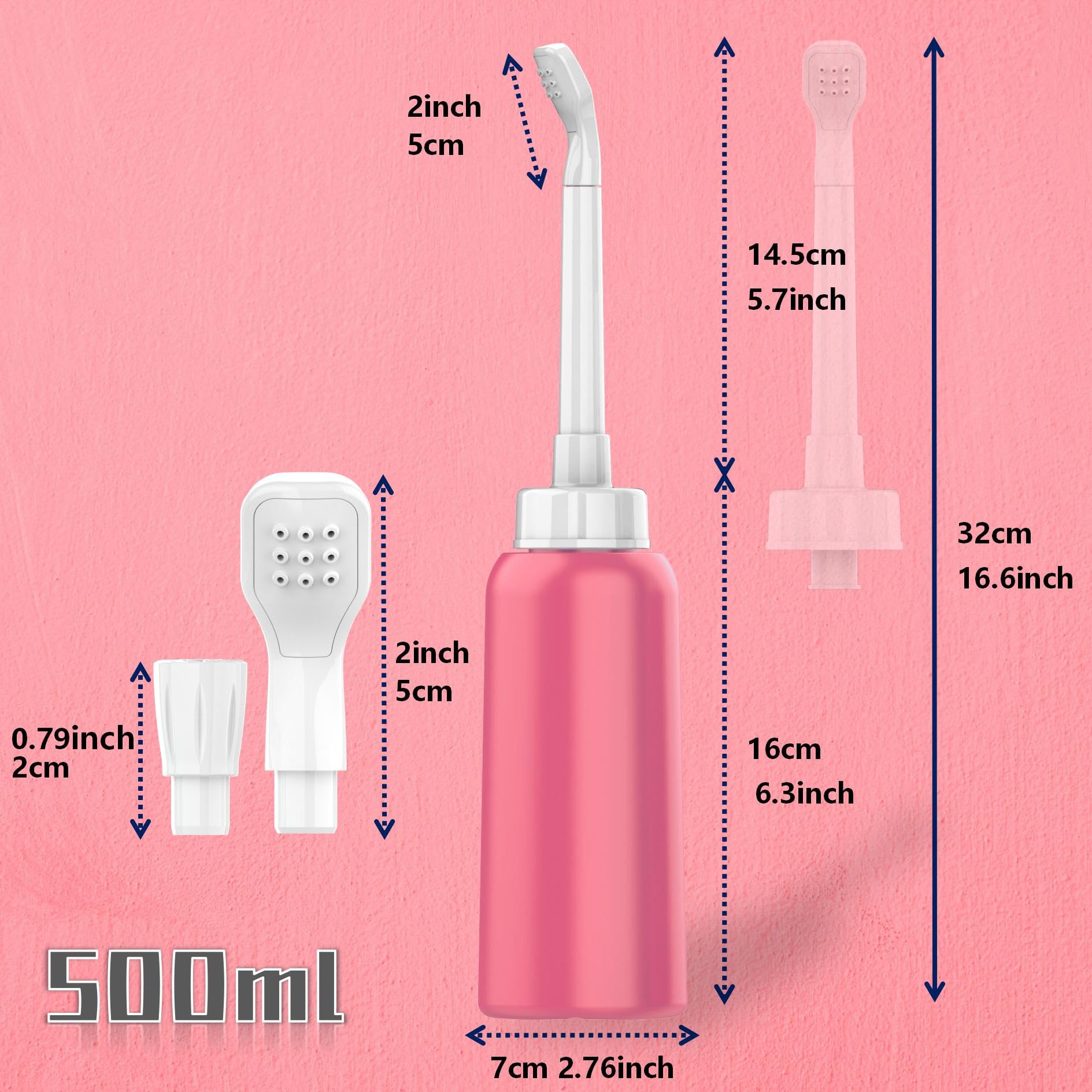 2PCS-Pack Portable Bidet 500ml for Travel Bidet Bottle with 2 Nozzle Scalable Pipe Storage Bag Peri Bottle for — view 5