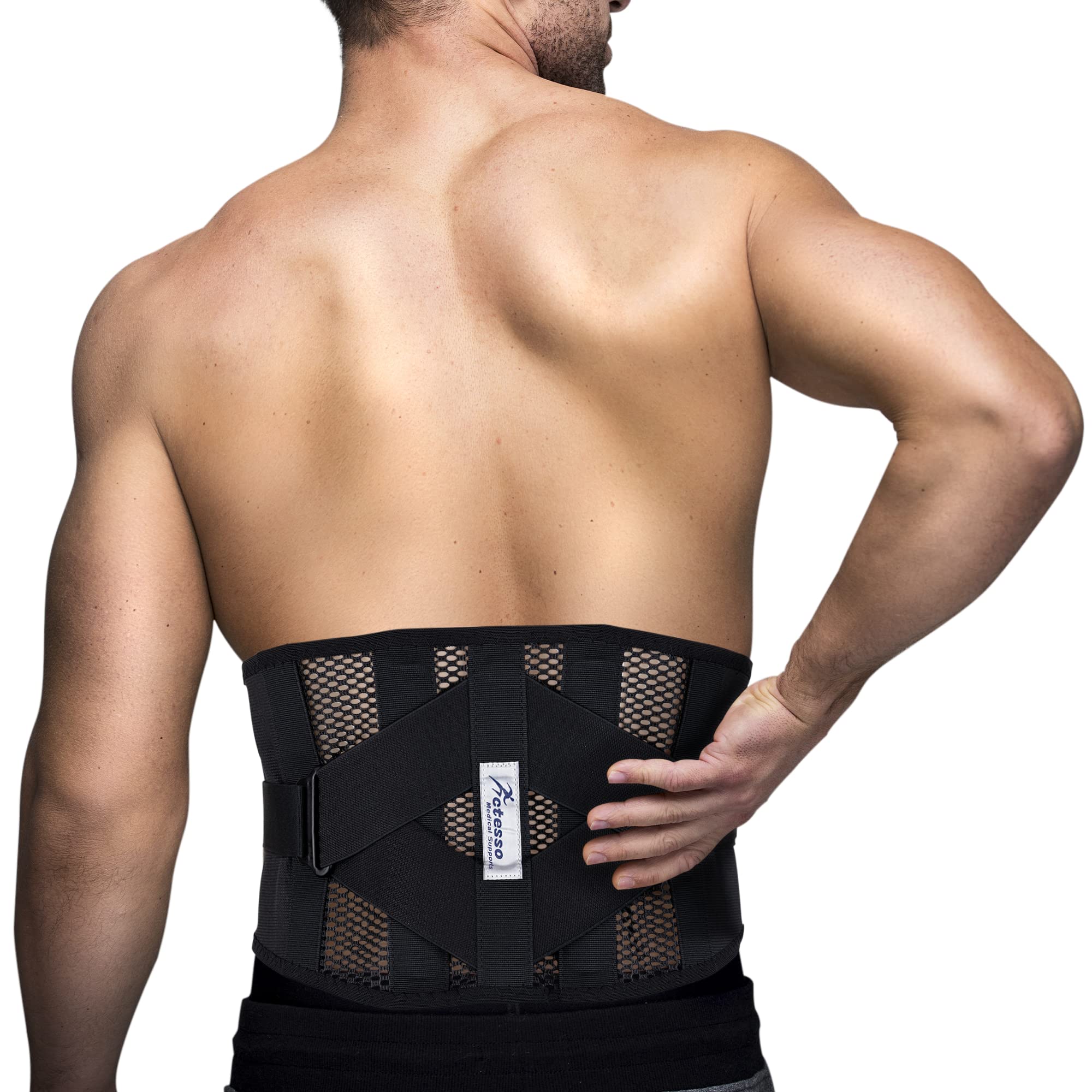 ActessoAdvanced Lower Back Support Brace Lumbar Belt Posture corrector - Back Pain Relief (S, Black)