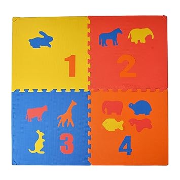 TOY N JOY Wooden Flooring Kids Interlocking Play Mat Floor Covering Mat, Baby Playmay Play mats for Kids 10 mm Thickness 60 x 60 cm Each Tile (Set of 4 Tiles - 16 Feet, Multi)