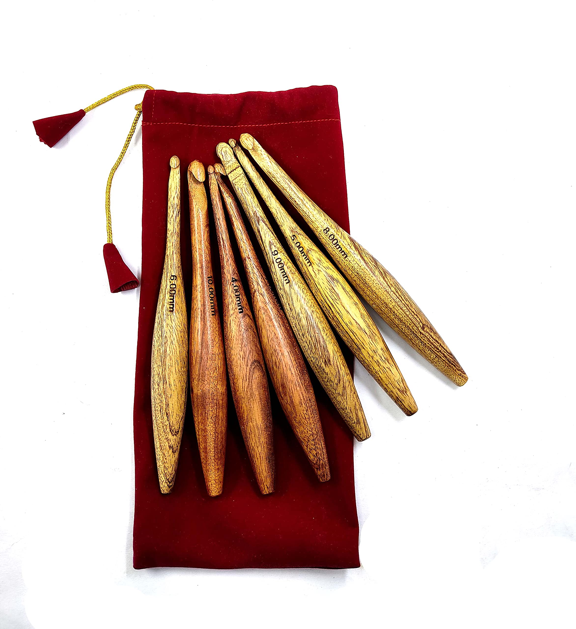 AF Luxury HANDICRAFTS - Uncinetto in legno di bambù per lavorare a maglia in lana dal design unico, comodi uncinetti fatti a mano per lavori a maglia