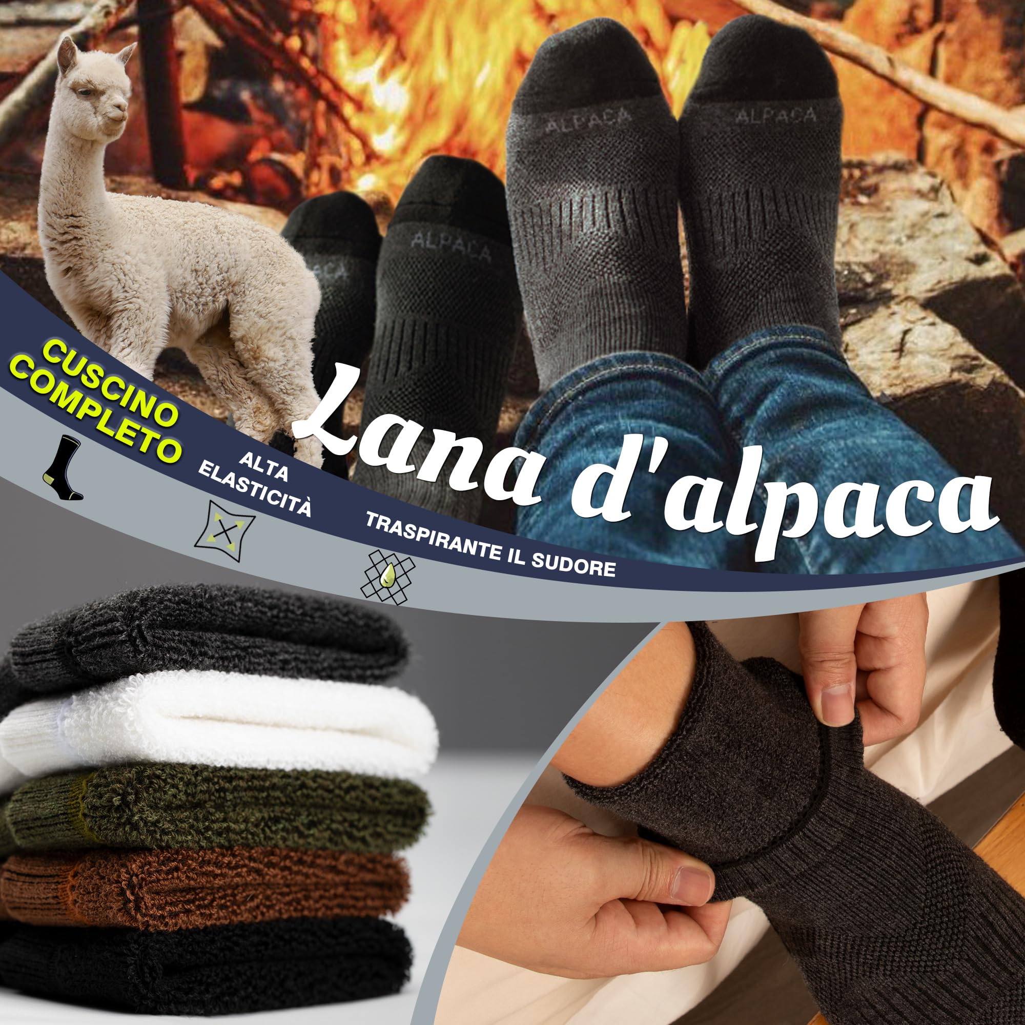 ineepor Calze da Sci 2 Paia Lana di Alpaca Termiche Donna Uomo Calzini Caldi Termici Invernali Calze Calde Pesanti 35-51