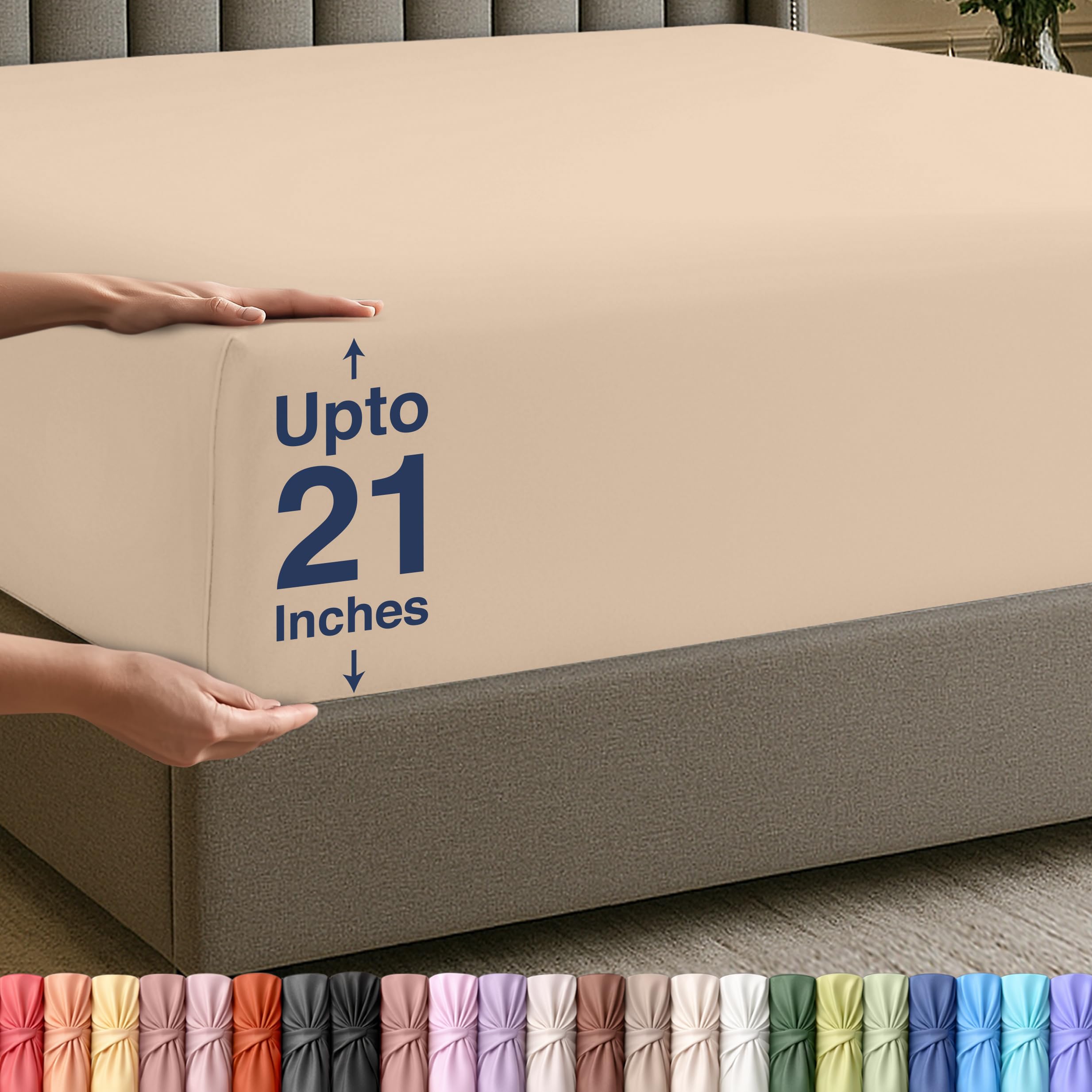 Utopia Bedding Fitted Sheet Queen - Extra Deep Pocket - 53 cm Deep - Soft Microfibre - Shrink and Fade Resistant - Easy Care - 1 Fitted Sheet Only (Beige) — image 1