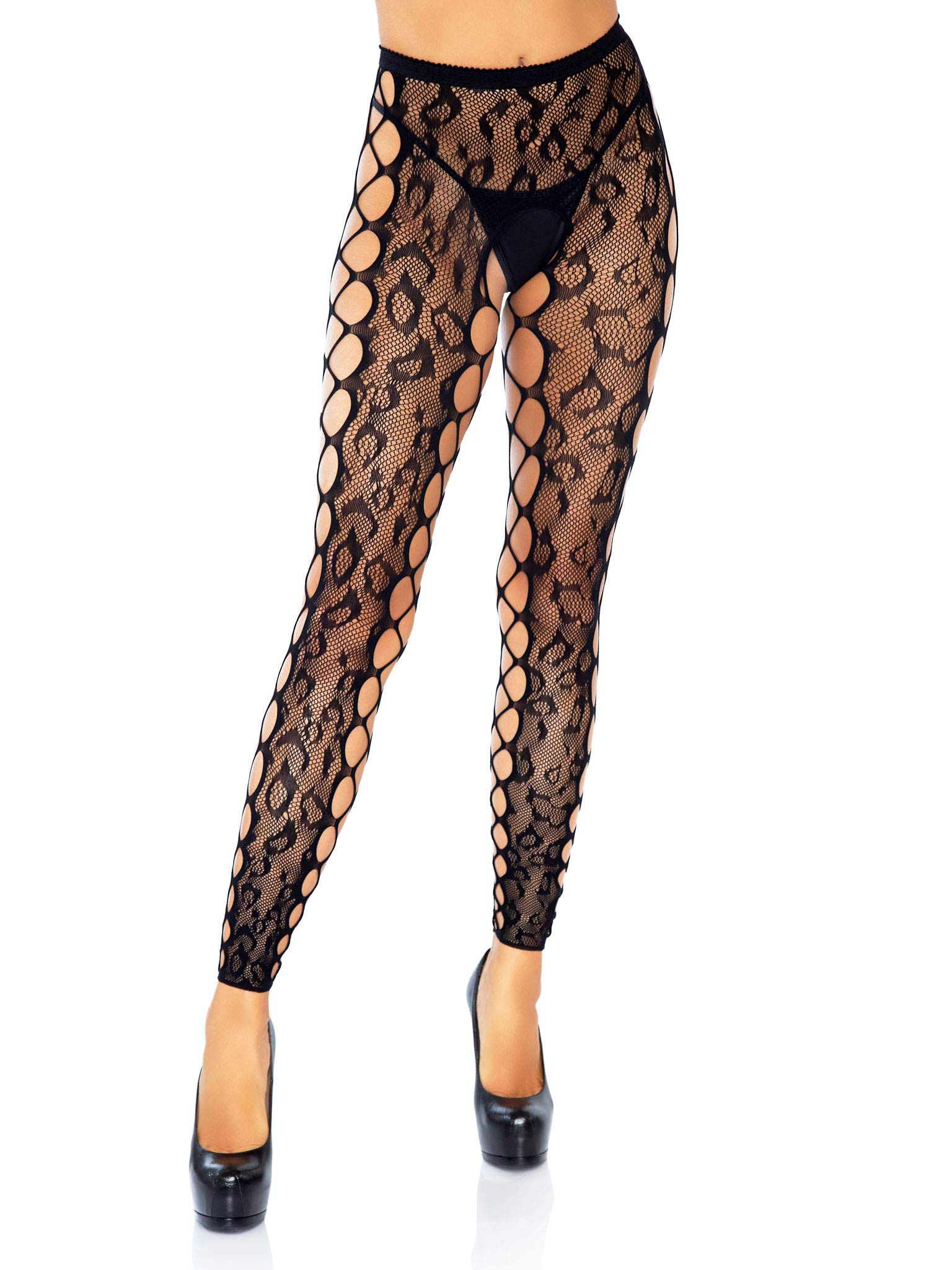 Leg Avenue Womens Fishnet Crotchless Pantyhose, Black Footless, One Size
