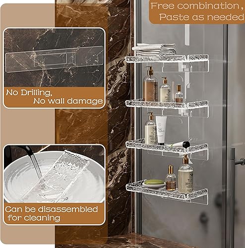 Miniatura 6 de Organizador de ducha de 2 piezas, estante flotante de pared, organizador transparente montado en la pared para almacenamiento en el baño y