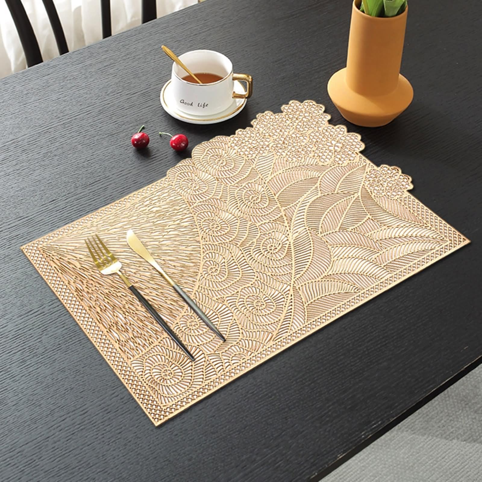 Juego de 8 manteles individuales de PVC, 30 x 45 cm, color dorado