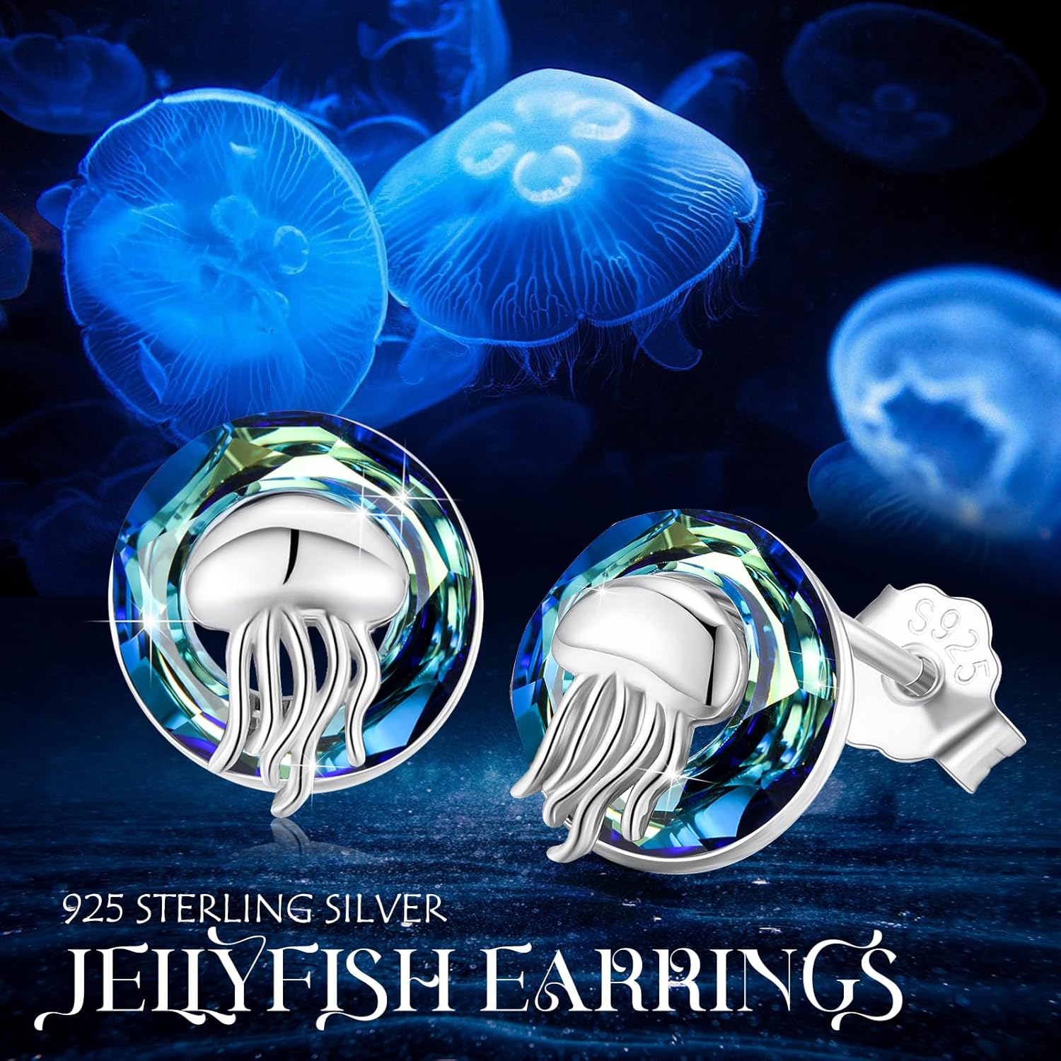 Crystal Ocean Earrings 925 Sterling Silver Girls Mermaid/Octopus Seahorse Stud Ocean Jewelry for Women - Image 7