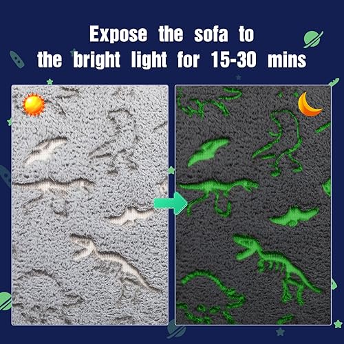 Miniatura 5 de ALIMORDEN Silla rellena de espuma ultrasuave para niños, con diseño de fósiles de dinosaurios que brillan en la oscuridad, sofá de lectura Sherpa