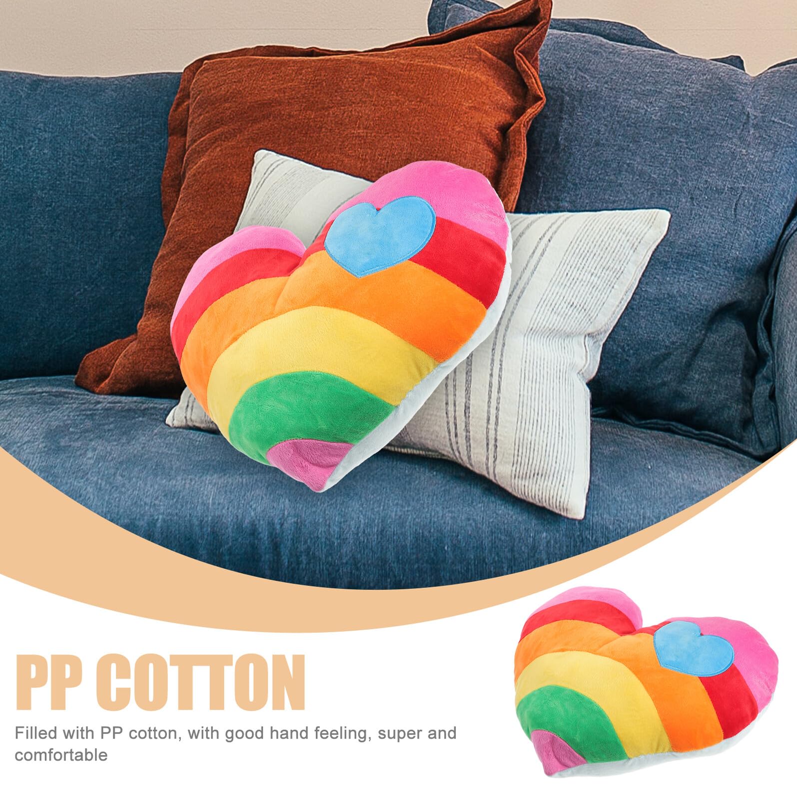 Cuscino Cuore Arcobaleno Peluche Soffice e Morbido Cuscino Forma di Cuore per Divano Auto e Casa Imbottitura in Cotone PP Regalo San e Compleanno