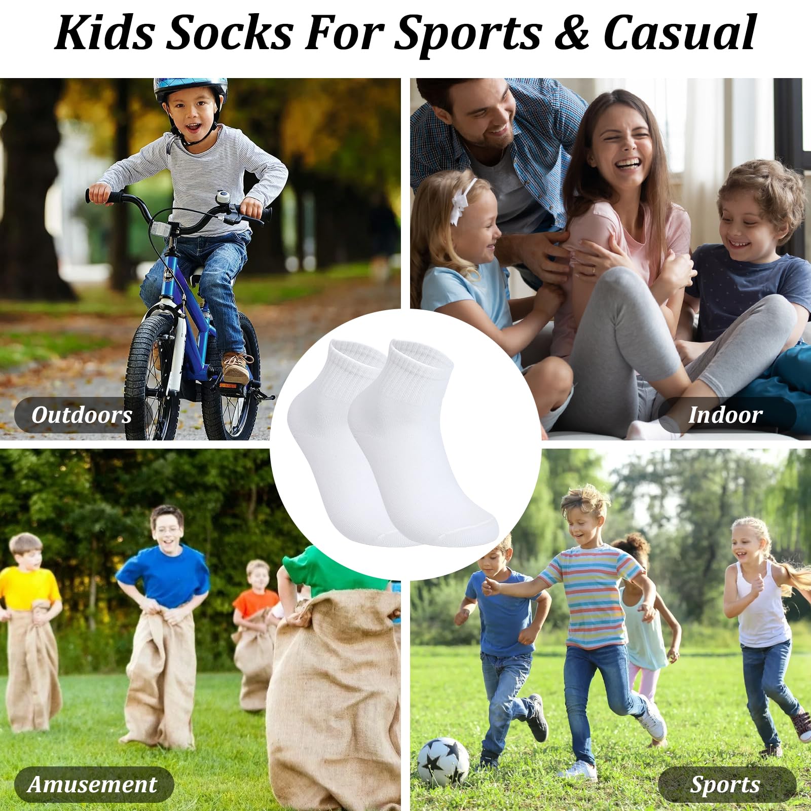 Risipu Chaussettes blanches en coton pour enfants de 3 à 13 ans