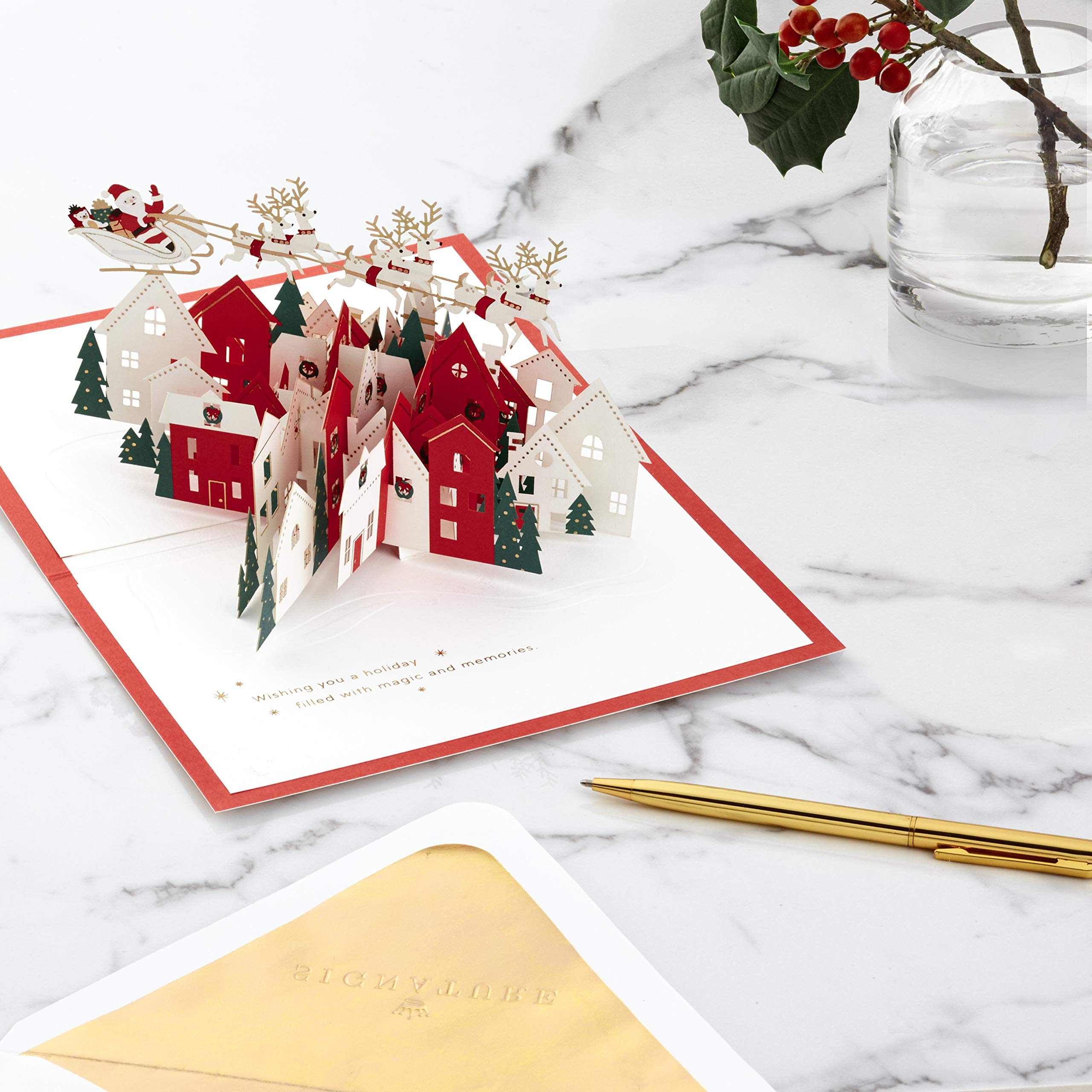 Hallmark Pop-Up-Weihnachtskarte mit Unterschrift Pop-Up Weihnachtsmann und seine Rentier