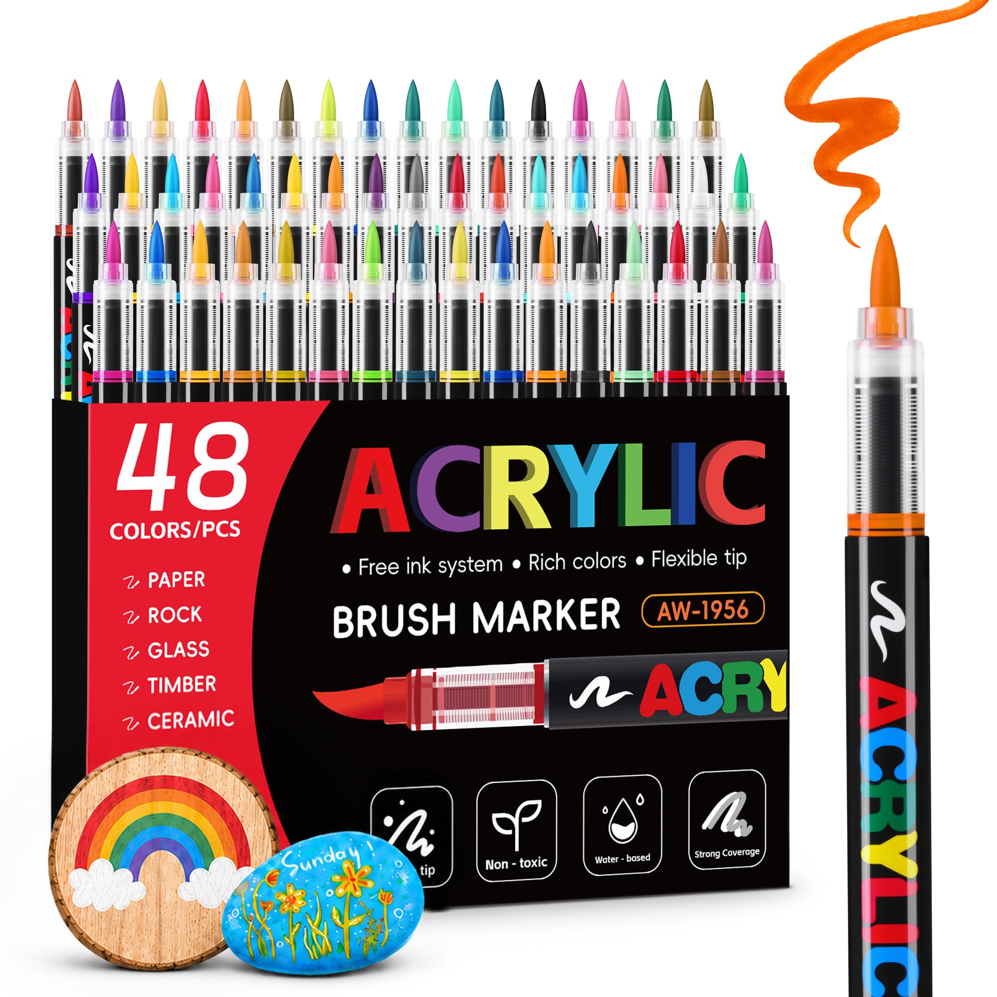 Tongfushop 48/72/120/168 Farben Acrylstifte Set, Pinselspitze Acrylmarker mit Automatischer Tintenkontrolle