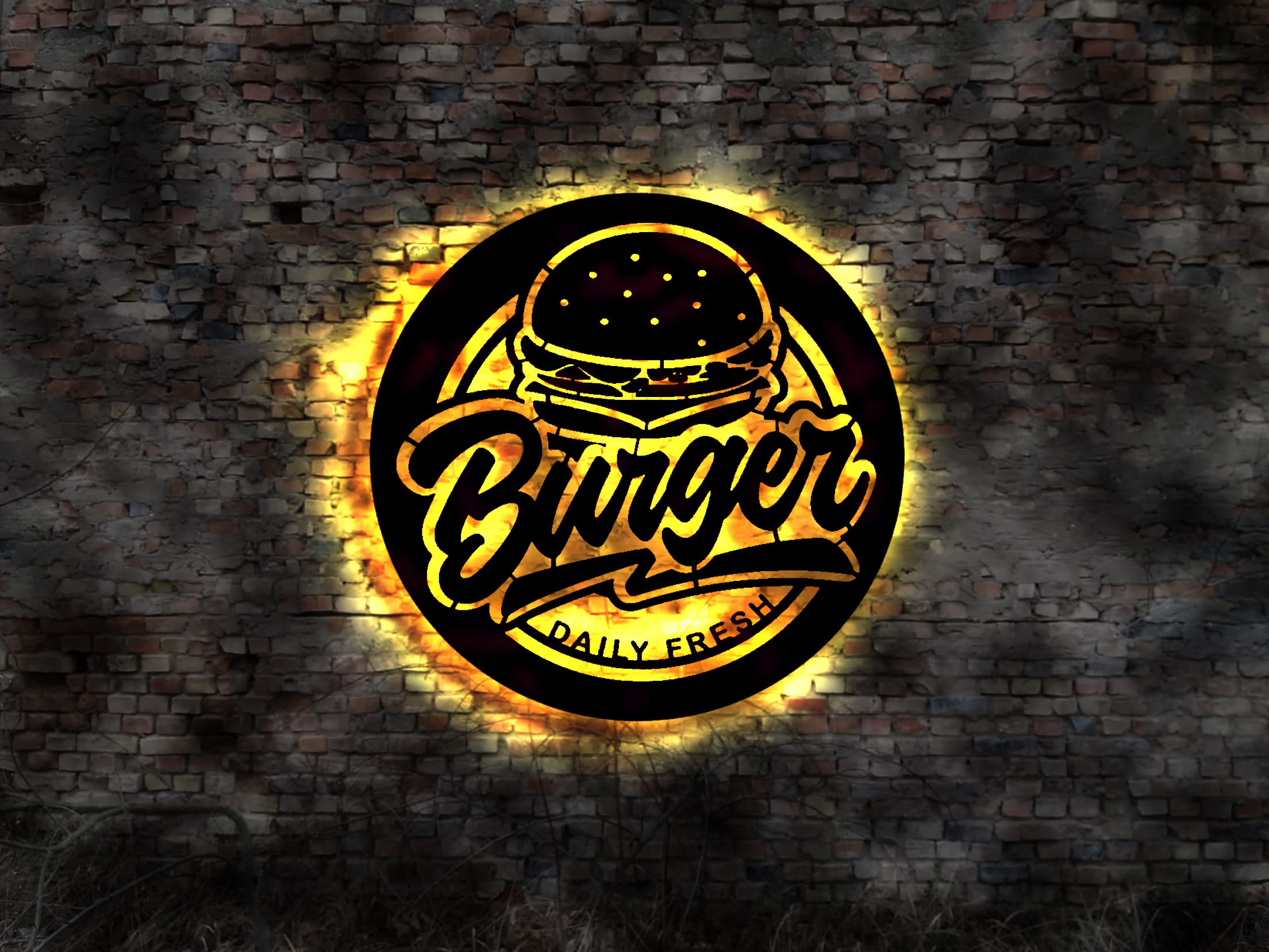 Burger Imbiss Fast food Pizza Display Adhesivo decorativo de pared Cartel de chapa luminosa Adhesivo de pared Letrero neón sign A