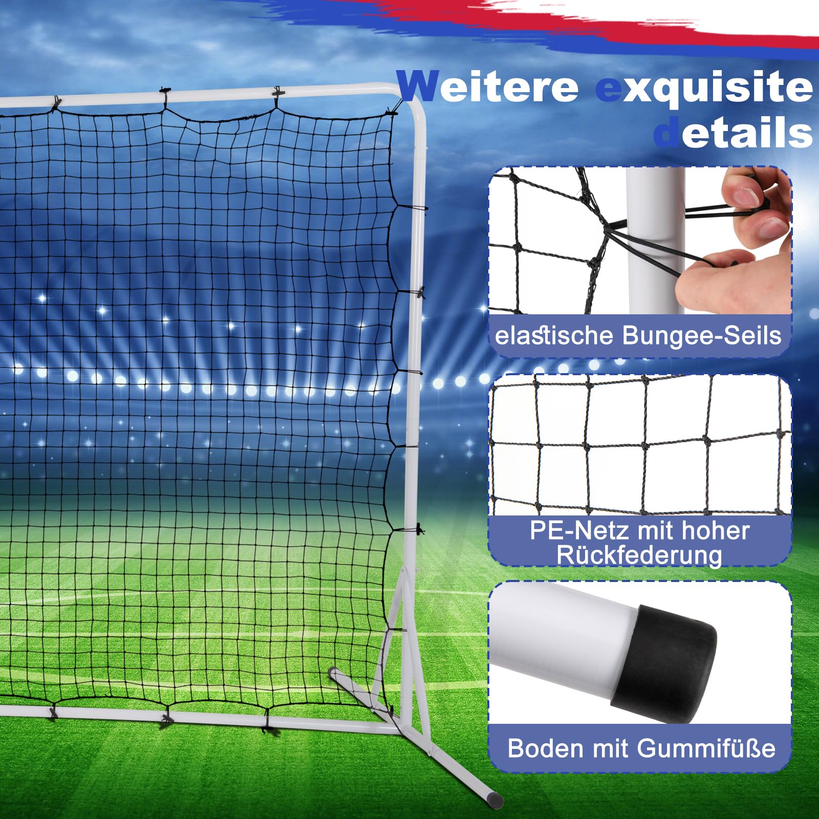GYMAX Kickback Fußball Rebounder Tor, 372,5 x 182,5 cm, klappbar Kickback Tor, Fußballtor mit verschleißfestem Netz, Tragetasche & 6 Bodenpfählen, Fussballtore für Schule & Strand