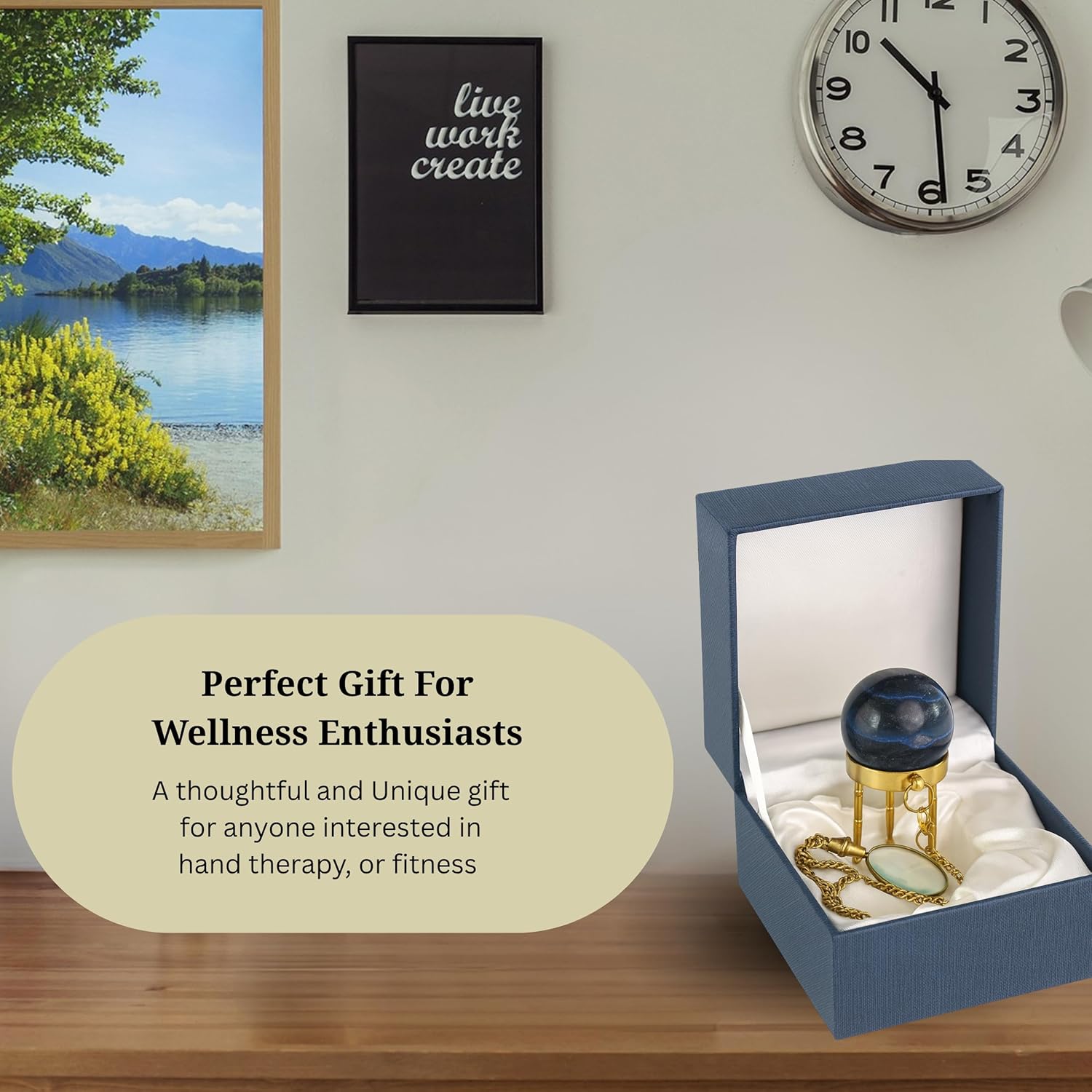 collectiblesBuy Decorative Blue Dumortierite Crystal Ball with Brass Stand & Pendant Natural Healing Stone Sphere for Focus & Insight Vintage Home Decor & Meditation Gift Set