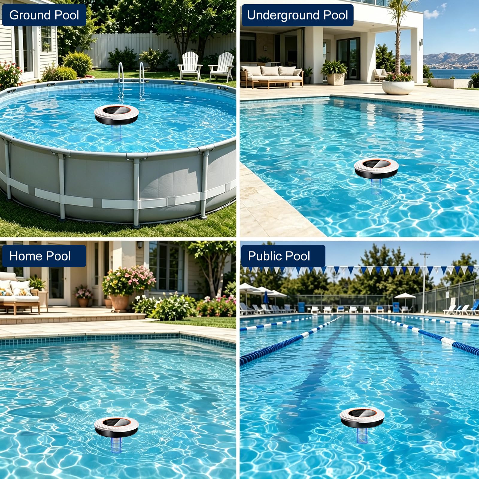 Solar Pool Ionisator, Pool Ionisator Kupfer Silber, bis 132, 500 Liter, IP68 Wasserdicht, Automatischer Wasserreiniger für Aufstellbecken und Einbaubecken, Schwimmender Solar Poolreiniger