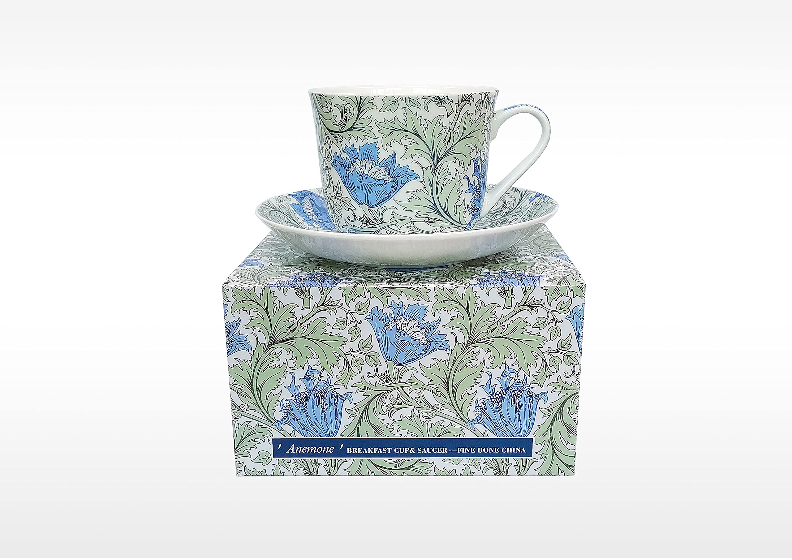 Heritage Blue Bone China Breakfast Cup/Saucer William Morris Anenome Gift Boxed Postage Free Uk