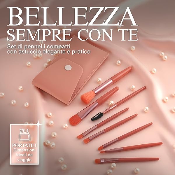 Compact Makeup Brush Set with Case 8 Pieces – Brushes for Face, Eyes, Lips, Portable, Soft and Precise, Travel Makeup Kit with Elegant Design - 2