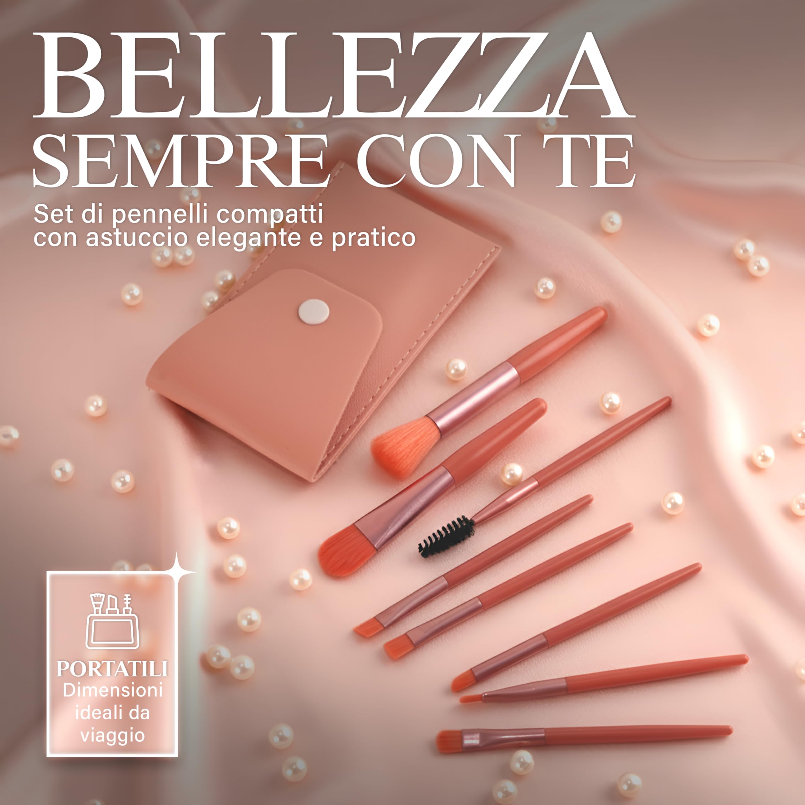 Compact Makeup Brush Set with Case 8 Pieces – Brushes for Face, Eyes, Lips, Portable, Soft and Precise, Travel Makeup Kit with Elegant Design - 3