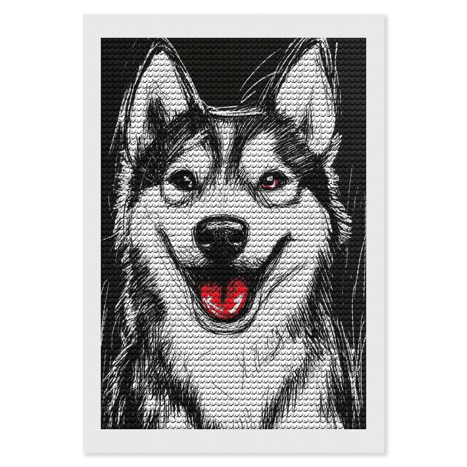Junmoney Smiling Husky Portrait Diamond Art Kit 8"x12", Gift Idea, for Family Craft Time, Mindful Craft Activity, Boho Decor, Relaxing DIY Hobby