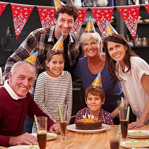 Miniatura 3 de Decoraciones de fiesta con temática occidental, paquete de 6 banderines rojos banderines banderines de granja campestre con estampado de vaca,