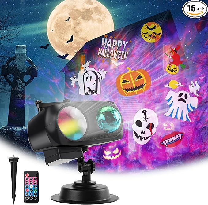 Halloween Christmas Projector Lights Outdoor Brighter 14 HD Slides 3D Ocean Wave Patterns