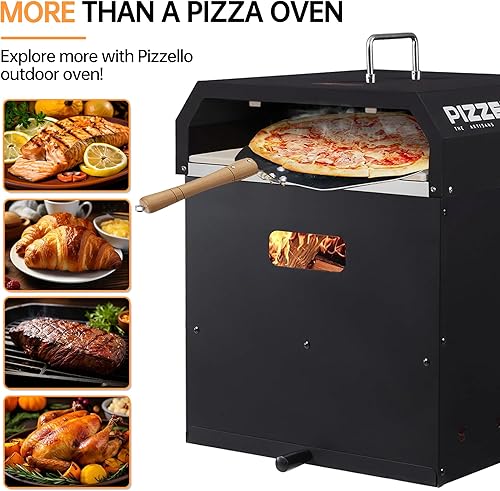 Miniatura 7 de PIZZELLO Horno de pizza 4 en 1 para exteriores, horno exterior de leña de 16 pulgadas, máquina de pizza desmontable de 2 capas con piedra para