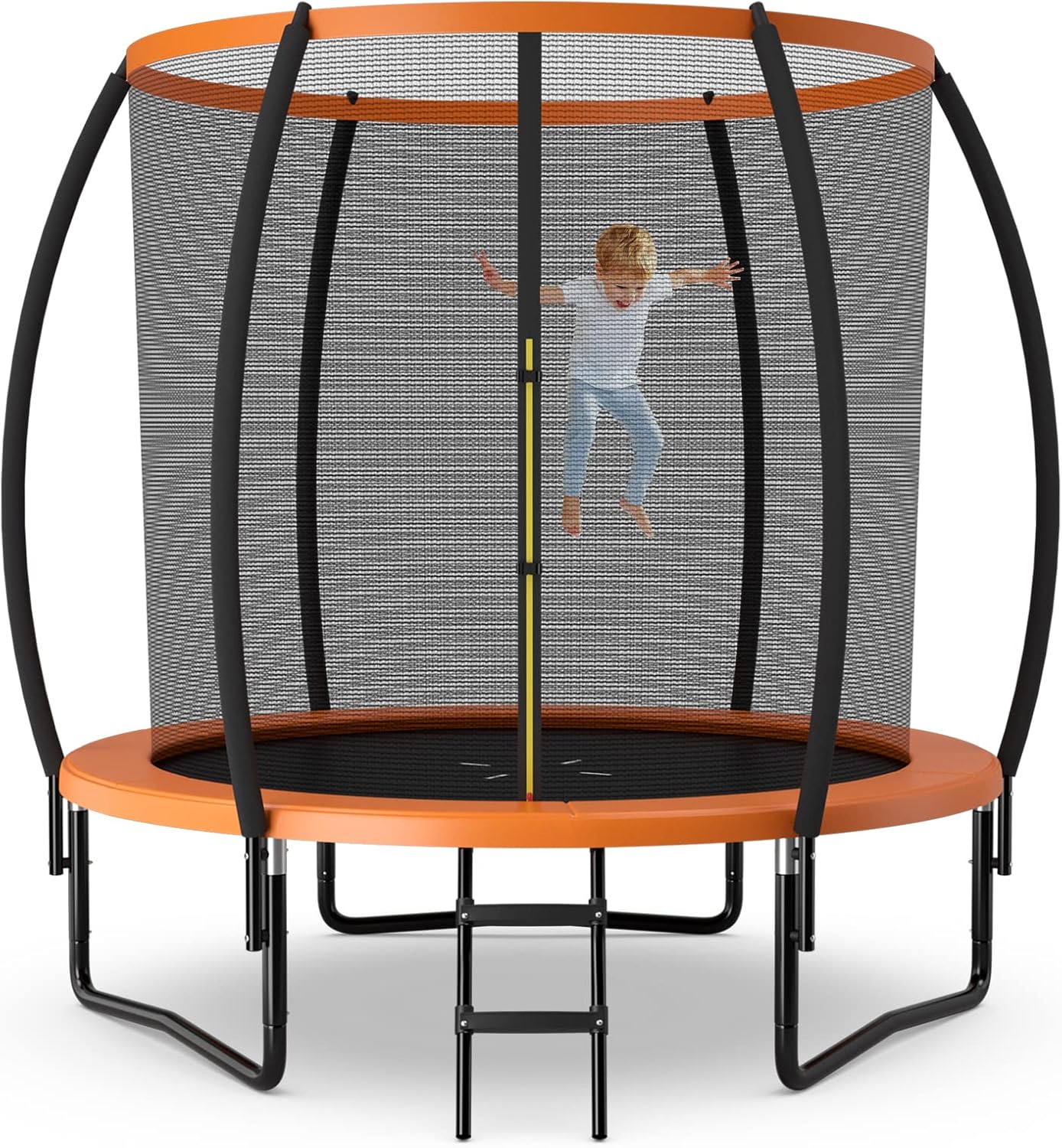 GYMAX Trampoline, 8FT 10FT 12FT ASTM Approved Recreational Trampoline with Enclosure, Ladder & Galvanized Steel Frame, Heavy Duty Anti-Rust Outdoor Trampoline for Kids Youth Adults