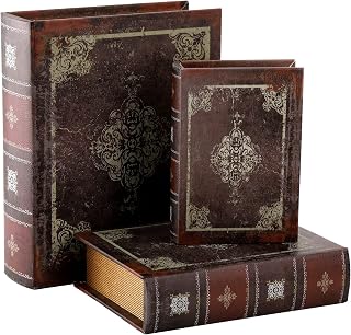 Tosnail 3 Pack Vintage Decorative Book Boxes with Magnetic Closure - Antique Faux Leather Storage for Jewelry & Treasures